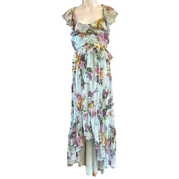 ASOS Design Womens Blue Hi Low Floral Plus Size Dress Side Cut Outs 18 Fairycore - Picture 1 of 6